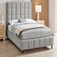 4ft6 Double Grey,Tall Headend Headboard Soft Fabric Boucle Upholstered Bed Frame