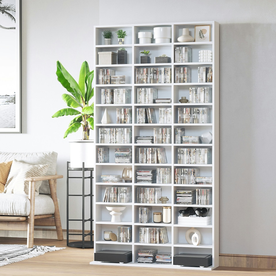 image 1 of HOMCOM CD DVD Media Storage Shelves Display Shelf Racks Wooden Frame White