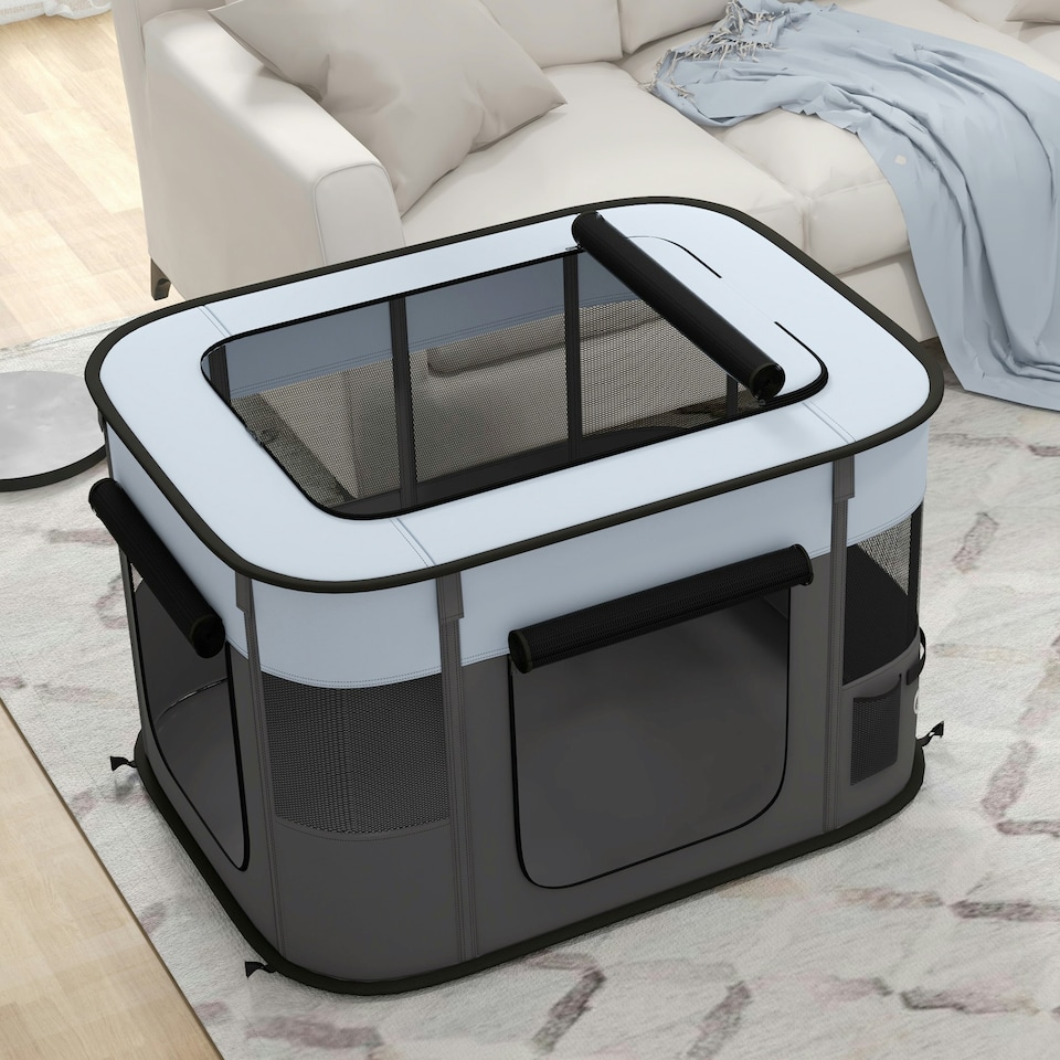 image 1 of PawHut Portable Dog Pen for Puppies, Rabbits, Kittens, Guinea Pigs - Grey