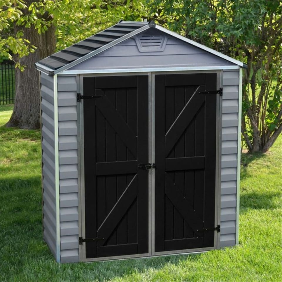 image 1 of 3 x 6 (0.90m x 1.85m) Double Door Apex Plastic Shed with Skylight Roofing