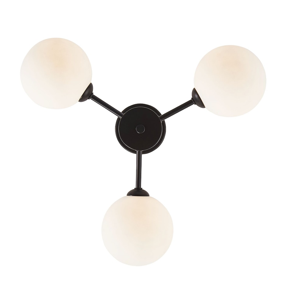 image 1 of Contemporary Chic Matte Black Ceiling Light with Opal White Globe Glass Shades | Black | Black | 1