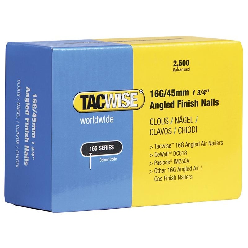 Tacwise 16g Angled Finish Nails Multi Multi Colour 50mm For DC618K (2500) 1