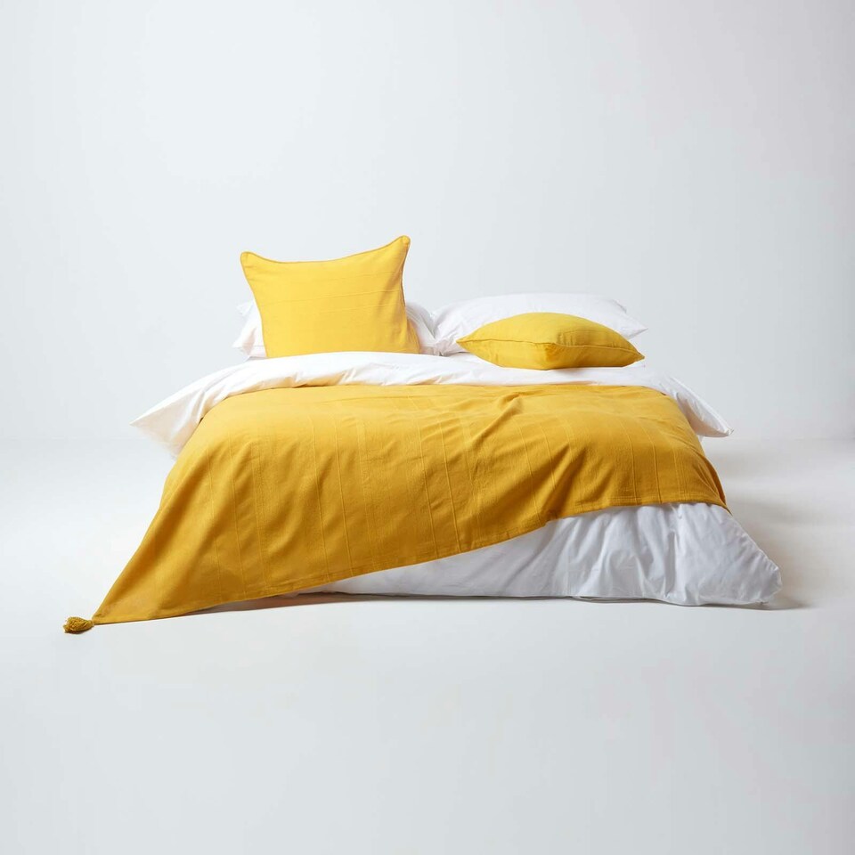 image 1 of Homescapes Cotton Rajput Ribbed Yellow Cushion Cover - 45 x 45 cm | Yellow | Yellow | 45 x 45 cm