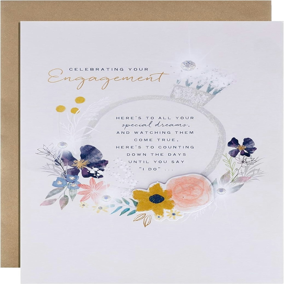 image 1 of Contemporary Illustrated Embossed Floral Design Engagement Congratulations Card