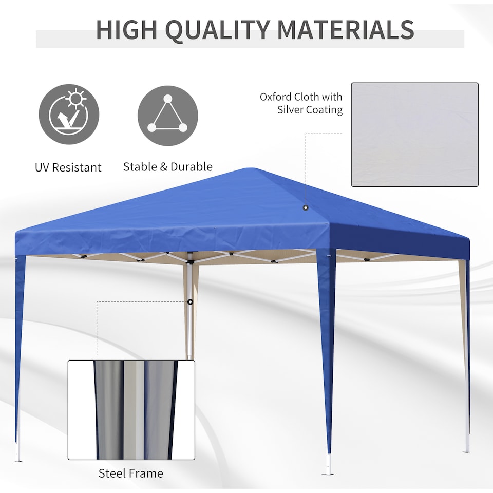 image 1 of Outsunny 3 x 3M Garden Pop Up Gazebo Height Adjustable Marquee Party Tent Wedding Canopy with Carrying Bag, Blue