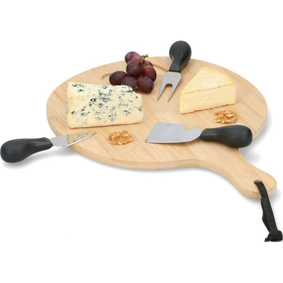 image 1 of Bamboo Wooden Cheese Board Set Fork Knives Kitchen Slate Christmas Present Gift N/A
