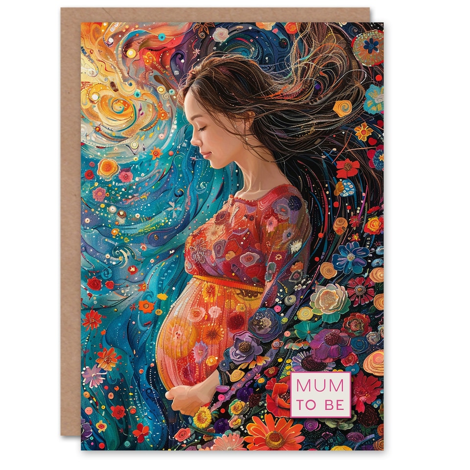 image 1 of Pregnant Woman Be Abstract Floral Wave New Baby Her Card