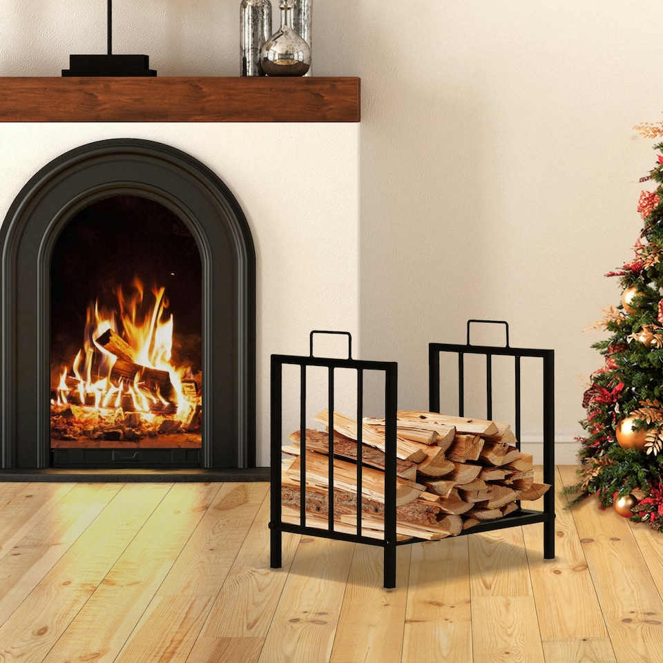 image 1 of Outsunny Firewood Log Holder Wood Storage Rack w/ Handles Outdoor Indoor, Black