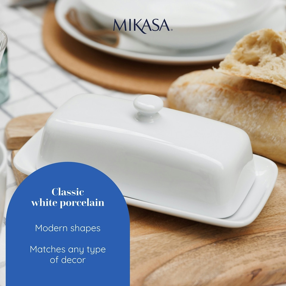 image 1 of Mikasa Butter Dish White Porcelain 21cm | White
