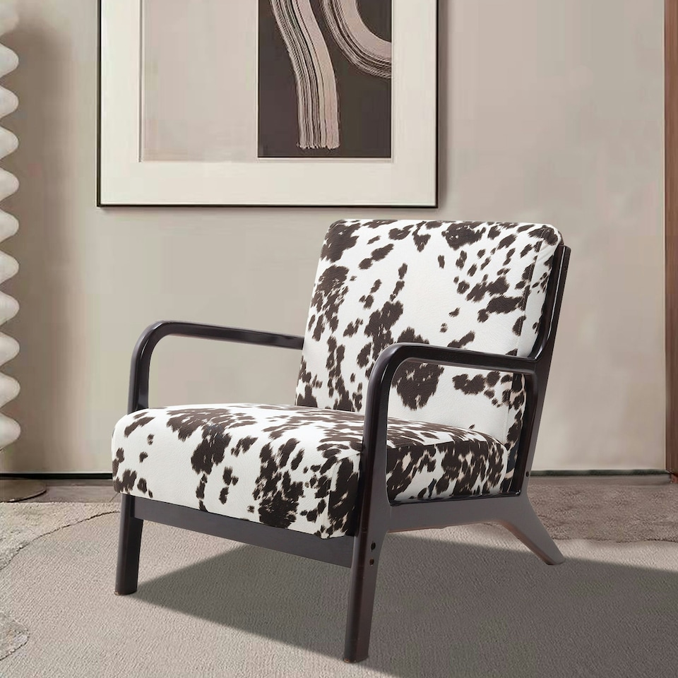 image 1 of Living and Home Black and White Spots Velvet Upholstered Armchair