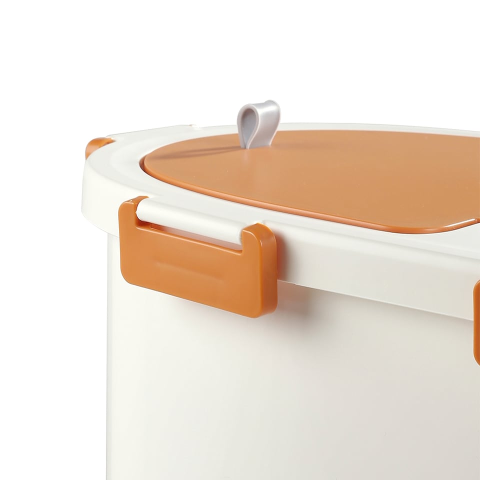 image 1 of Living and Home Airtight Pet Food Storage Container with Flip-Up Lid & Wheels | White | Orange | M