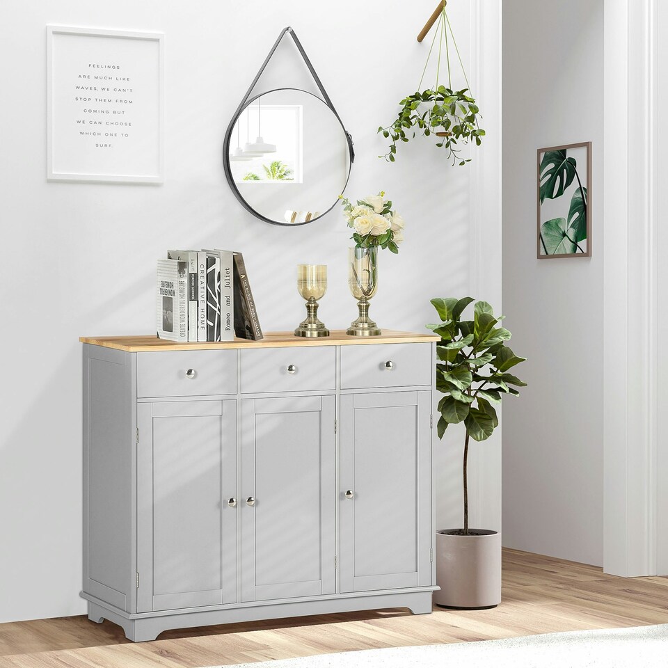 image 1 of HOMCOM Sideboard Buffet Cabinet with Storage Cabinets and Drawers, Grey Grey | Natural Wood