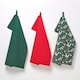 image 1 of Homescapes Festive Forest Green Set of 3 Christmas Tea Towels Green