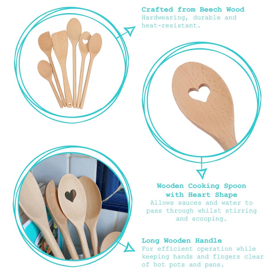 image 1 of Argon Tableware Wooden Heart Cooking Spoons - 30cm - Pack of 3
