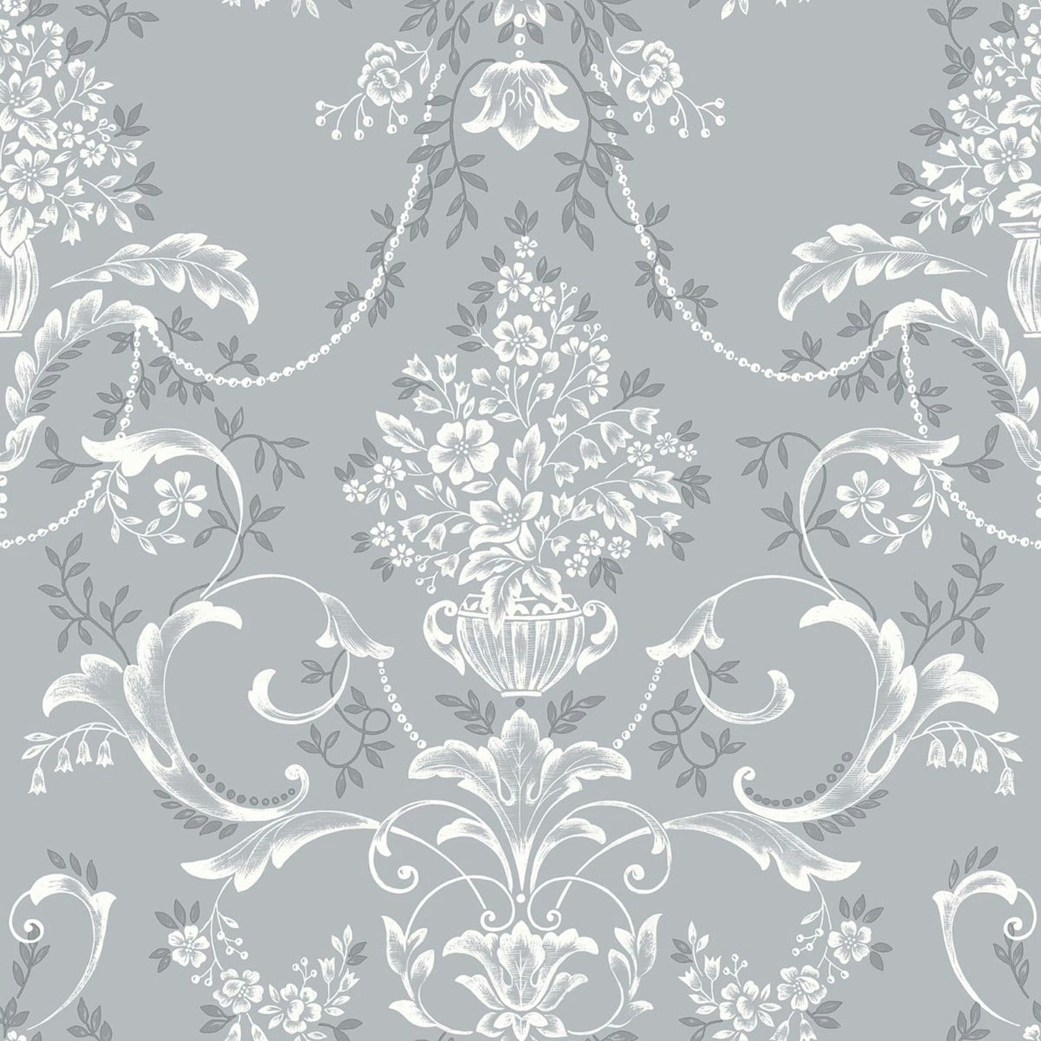 Rasch Amelie Damask Wallpaper - Blue Slate - 10.05m x 0.53m Blue