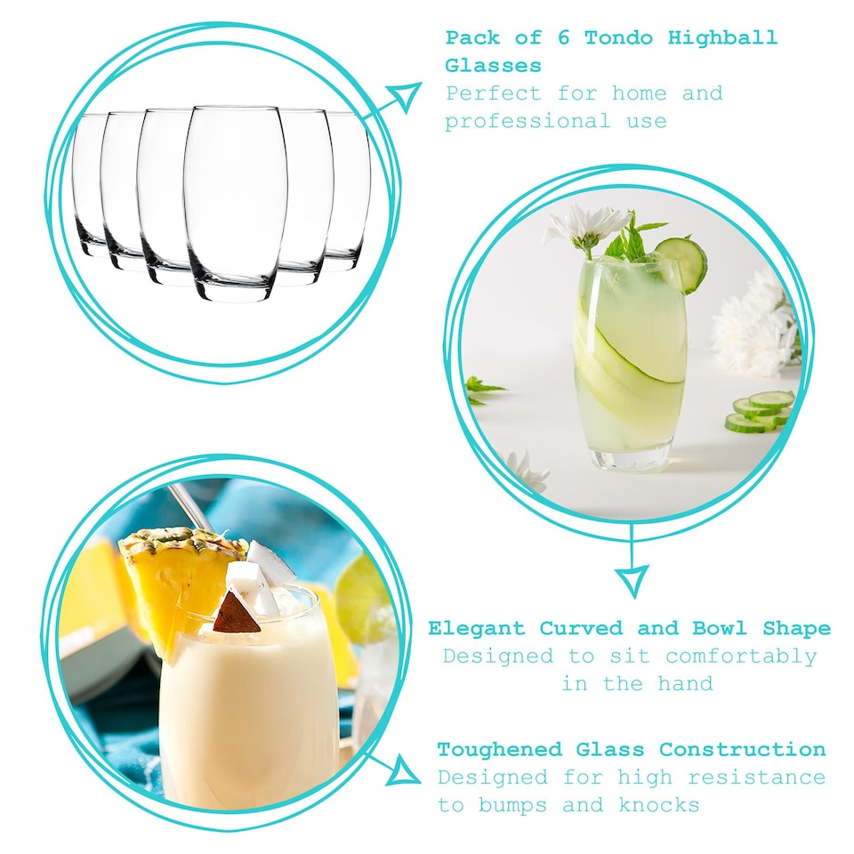 image 1 of Argon Tableware  Tondo Highball Glasses - 510ml - Clear - Pack of 6 | Clear | Clear | 6
