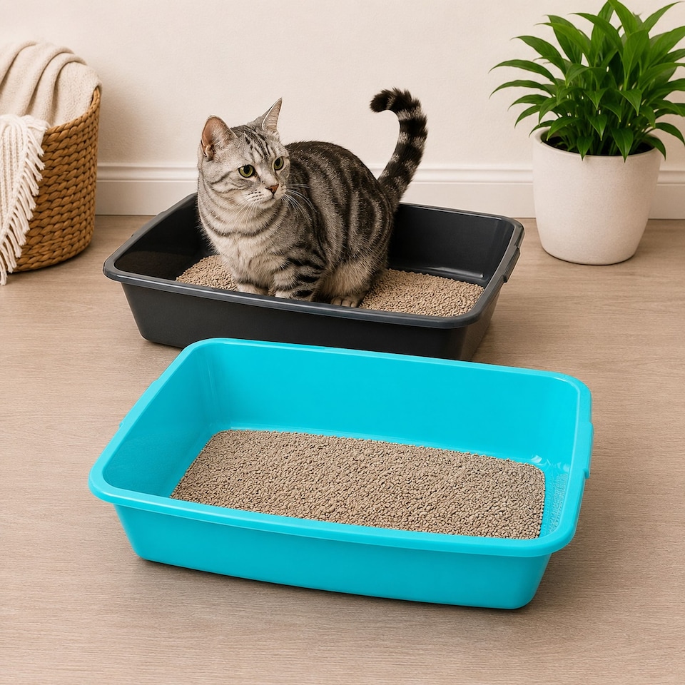 image 1 of Medium Cat Litter Tray Plastic Pet Toilet Kitten Rabbit Training Litter Box 40cm
