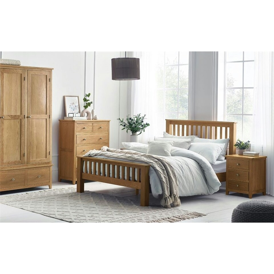 image 1 of Premium Oak Bed with High Footend (FSC Mix) - Double 4ft 6" (135cm)