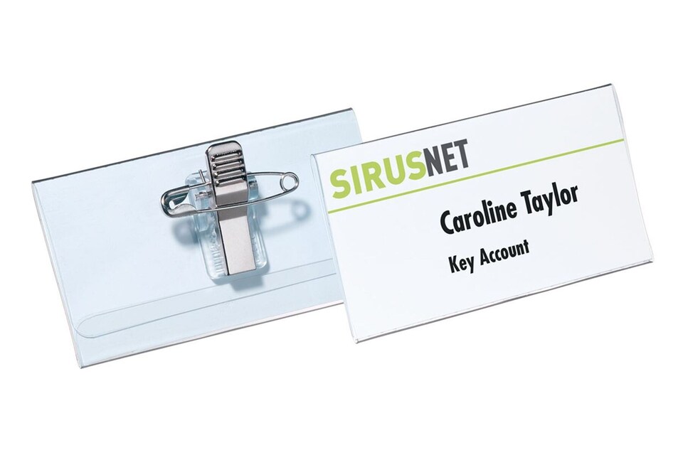 image 1 of Durable COMBI CLIP Clip & Pin Name Badge ID Holder + Inserts | 50 Pack | 40x76mm