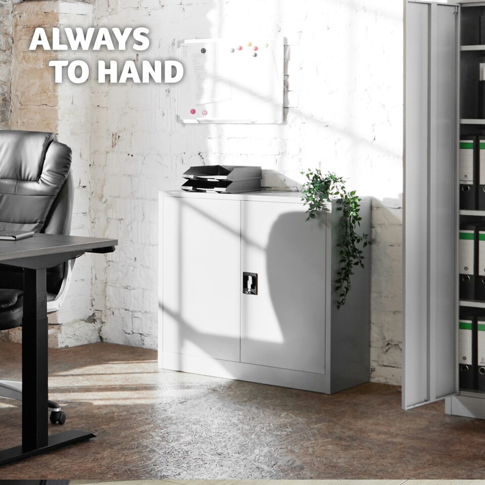 image 1 of Filing Cabinet - 3 shelves, height-adjustable, lockable, 90 x 40 x 90 cm Grey