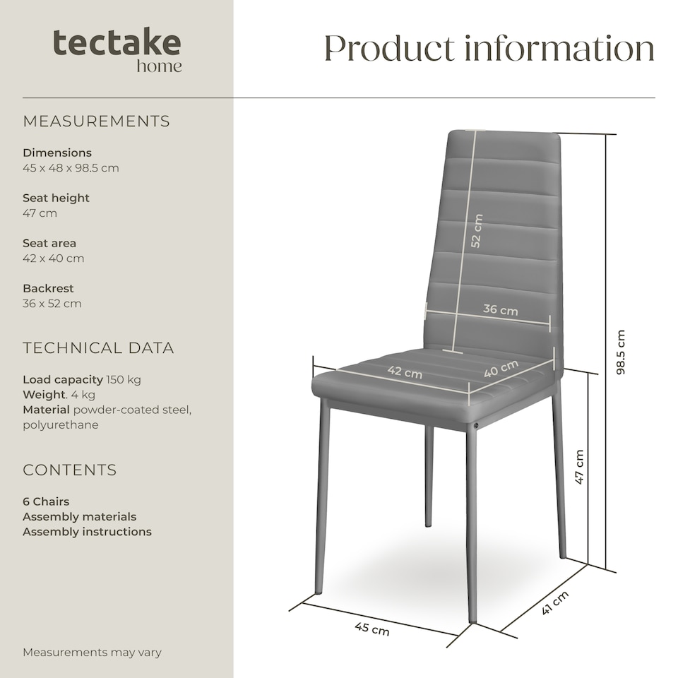 image 1 of Dining Chairs - high backrest, padded, synthetic leather | Grey | grey | 6