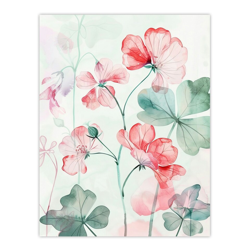 image 1 of Red Pastel Geranium Flowers Modern Home Decor Black Framed Wall Art Print A4