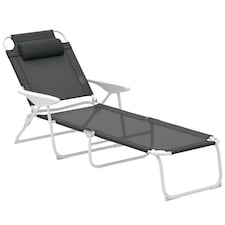 Outsunny Folding Sun Lounger with 4-Level Backrest & Headrest, Charcoal Grey 
