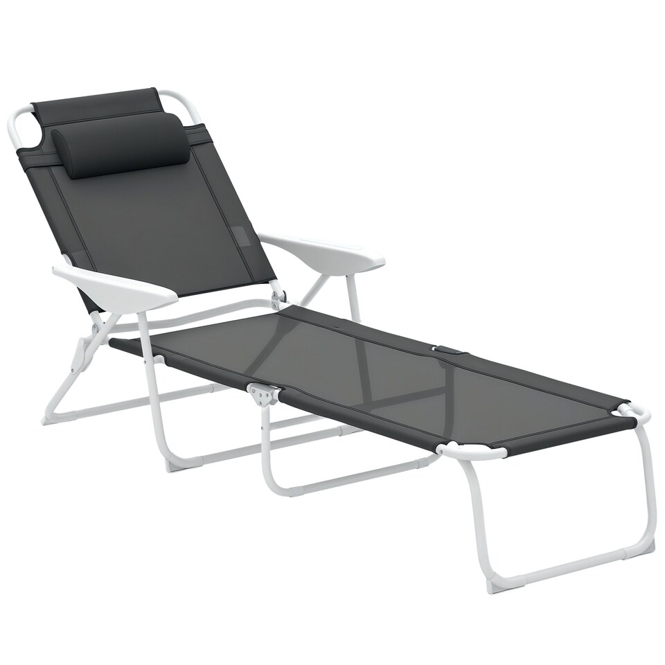 image 1 of Outsunny Folding Sun Lounger with 4-Level Backrest & Headrest, Charcoal Grey
