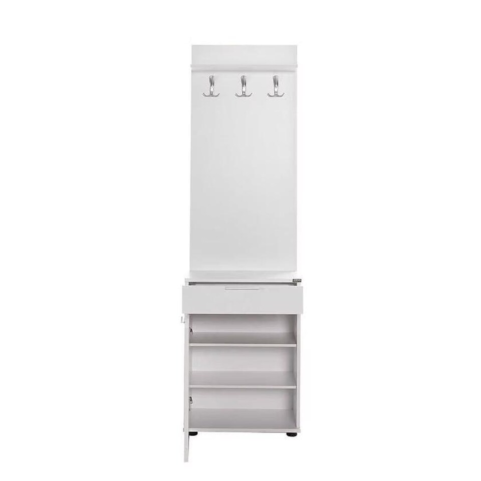 image 1 of Adore White Hall Stand with Drawer, Hooks & Shoe Cupboard - Entryway Organiser White