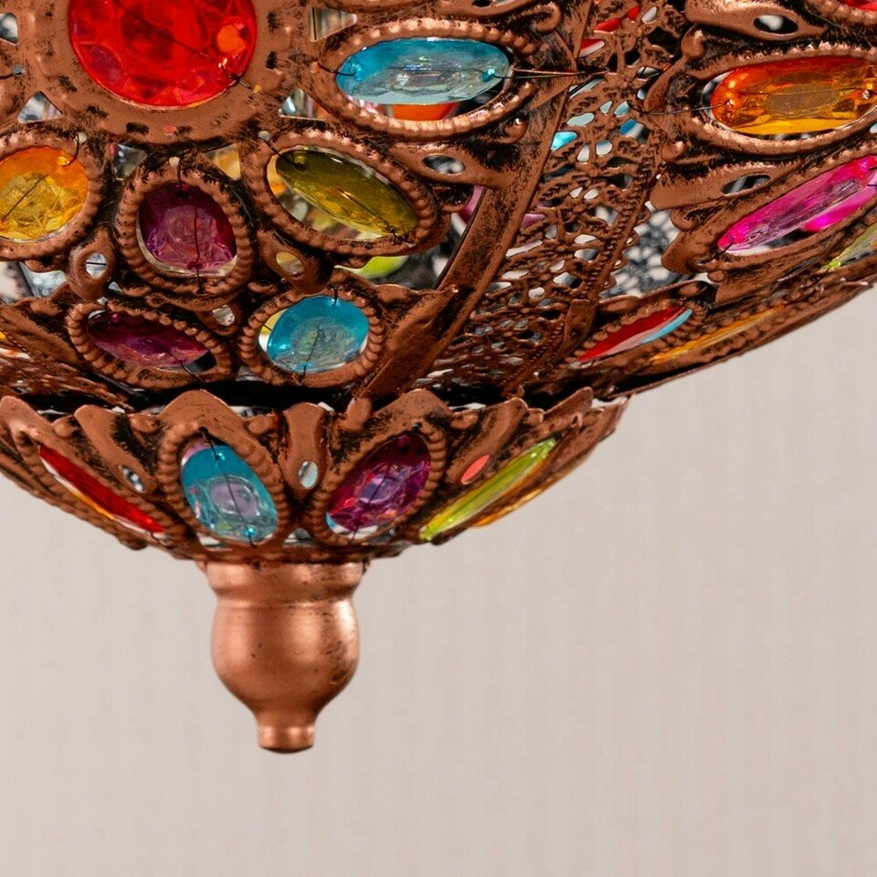 image 1 of ValueLights Samia Bronze Uplighter Ceiling Light Shade with Multi Coloured Jewels