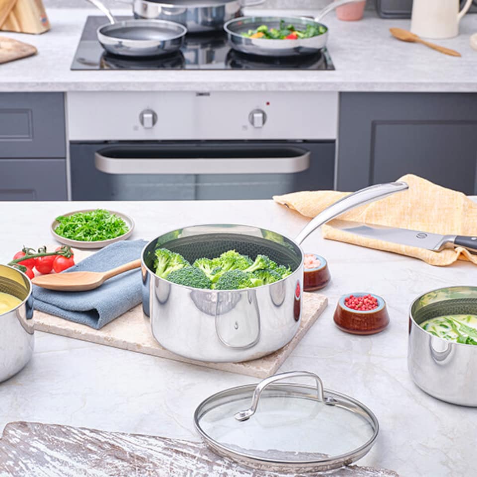 image 1 of Stoven Hextra 20cm Non-Stick Saucepan with Lid