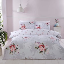 Margot Floral Microfibre Polyester Reversible Duvet Cover Set with Pillowcase | Grey | Single