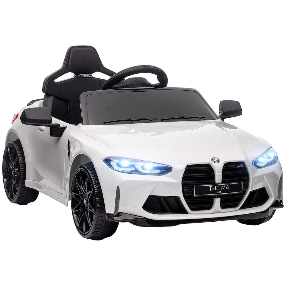 image 1 of AIYAPLAY BMW M4 Licensed Electric Car for Kids, 12V Kids Electric Ride on with Remote Control, Suspension, Music, Horn, LED Lights, for Ages 3-5 Years, White