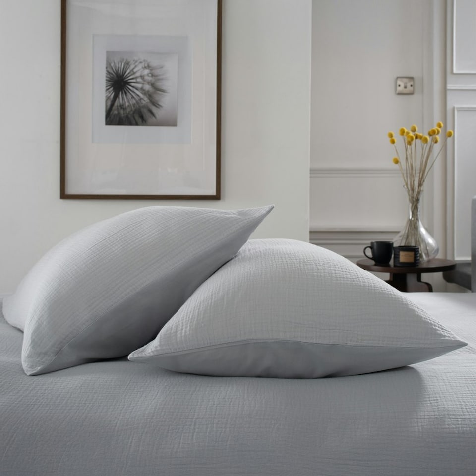 image 1 of St Quentin 100% Cotton Double Gauze Duvet Cover Set - Soft & Breathable Bedding - 180 Thread Count Grey | Grey | Double