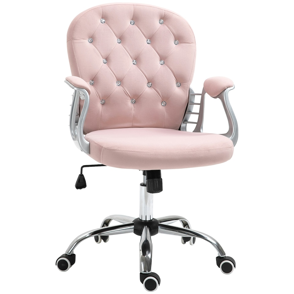 image 1 of Vinsetto Office Chair Velour Diamond Tufted Padded Ergonomic 360° Swivel Pink