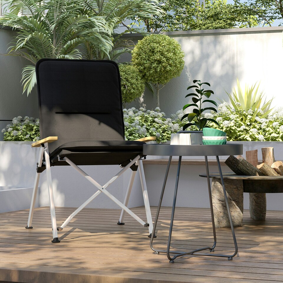 image 1 of Outsunny Padded Camp Chair Outdoor High Back Folding Recliner with Bag Black 