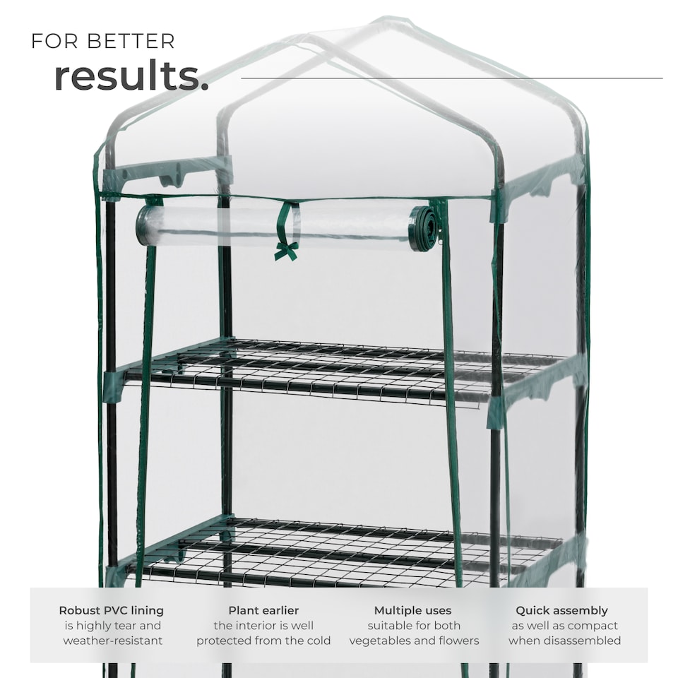 image 1 of Greenhouse - with wheels, 3 shelves, tarpaulin cover, 69 x 49 x 133 cm