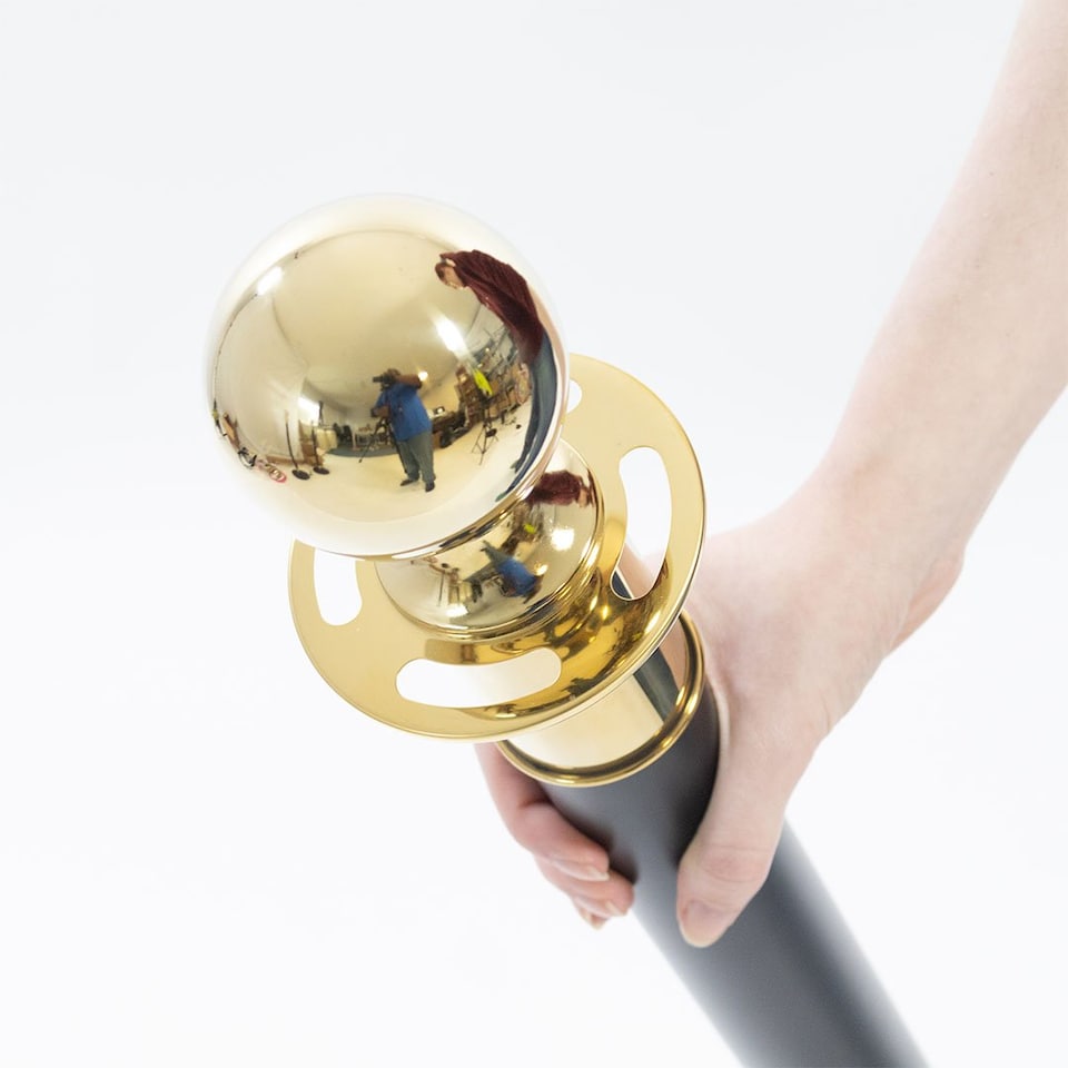 image 1 of 4 Gold Finish Black Stanchion Poles with 2 Dark Green Velvet Ropes