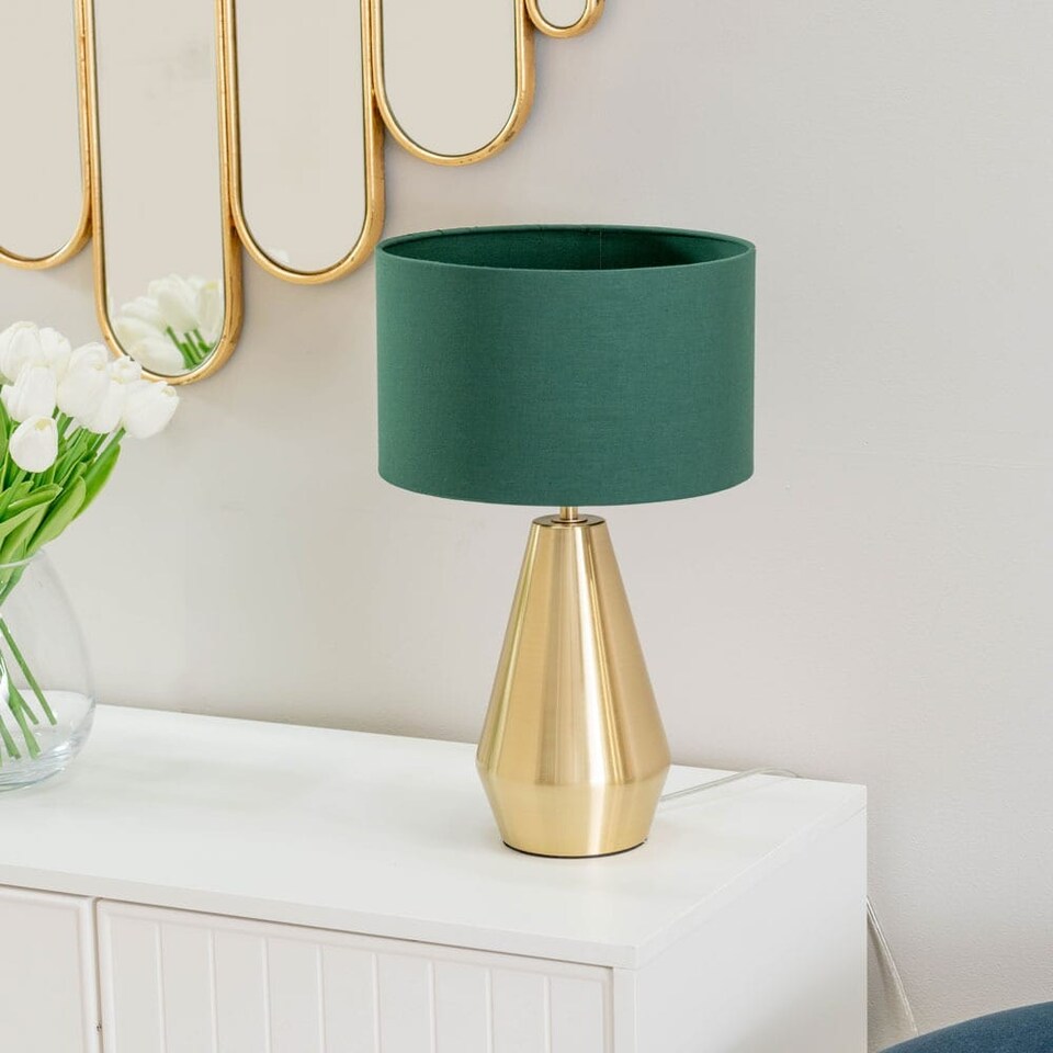 image 1 of ValueLights Jax Antique Brass Touch Table Lamp Forest Green Shade
