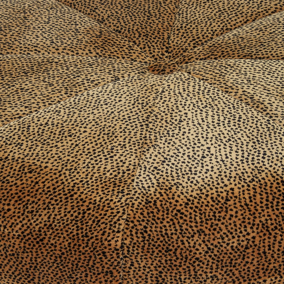 image 1 of Interiors by Premier Leopard Print Pouffe, Round Velvet Footstool with Segmented Design, Luxe Occasional Seating for Living Room Brown