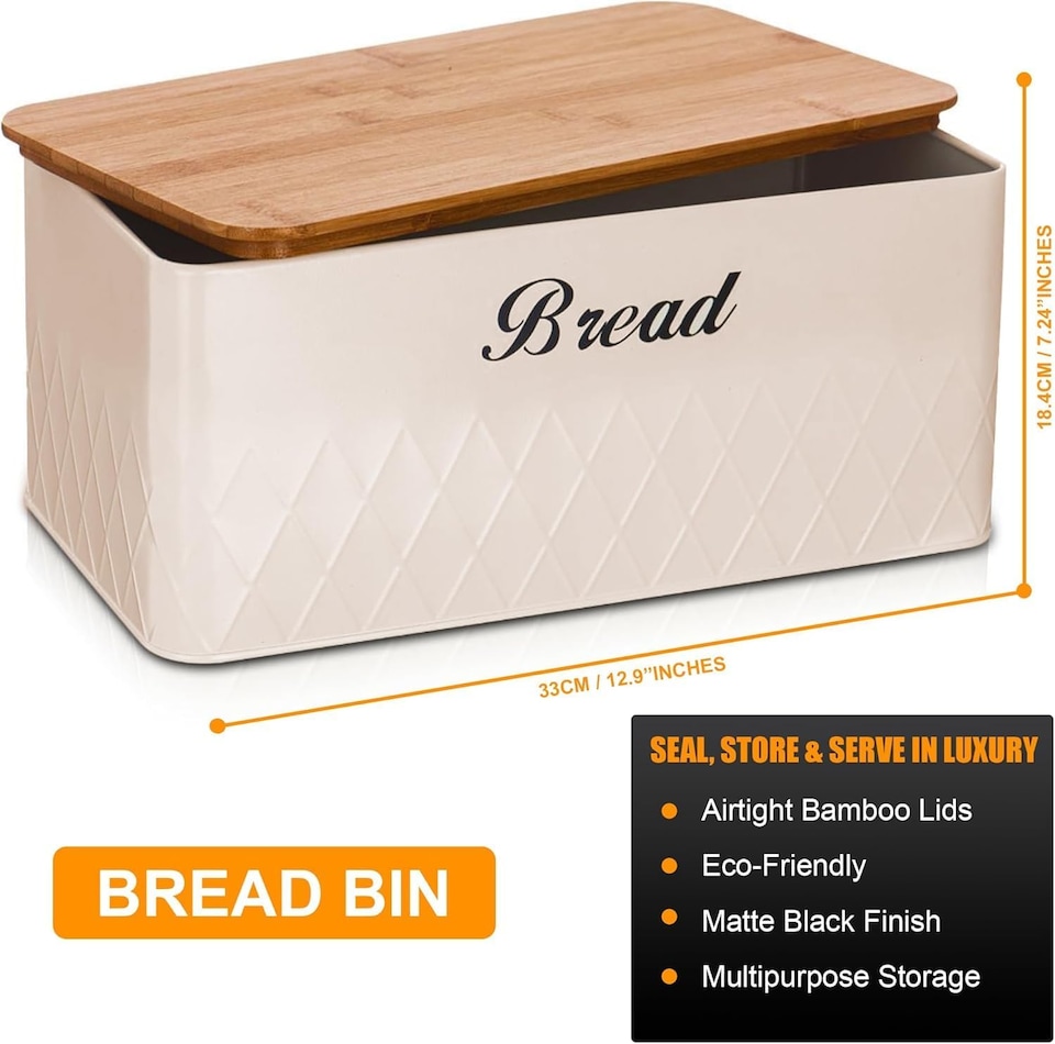image 1 of 6Pcs Kitchen Storage Canister Jars with Can Opener Airtight Bamboo Lid Tea Coffee Sugar Bread Tins Set