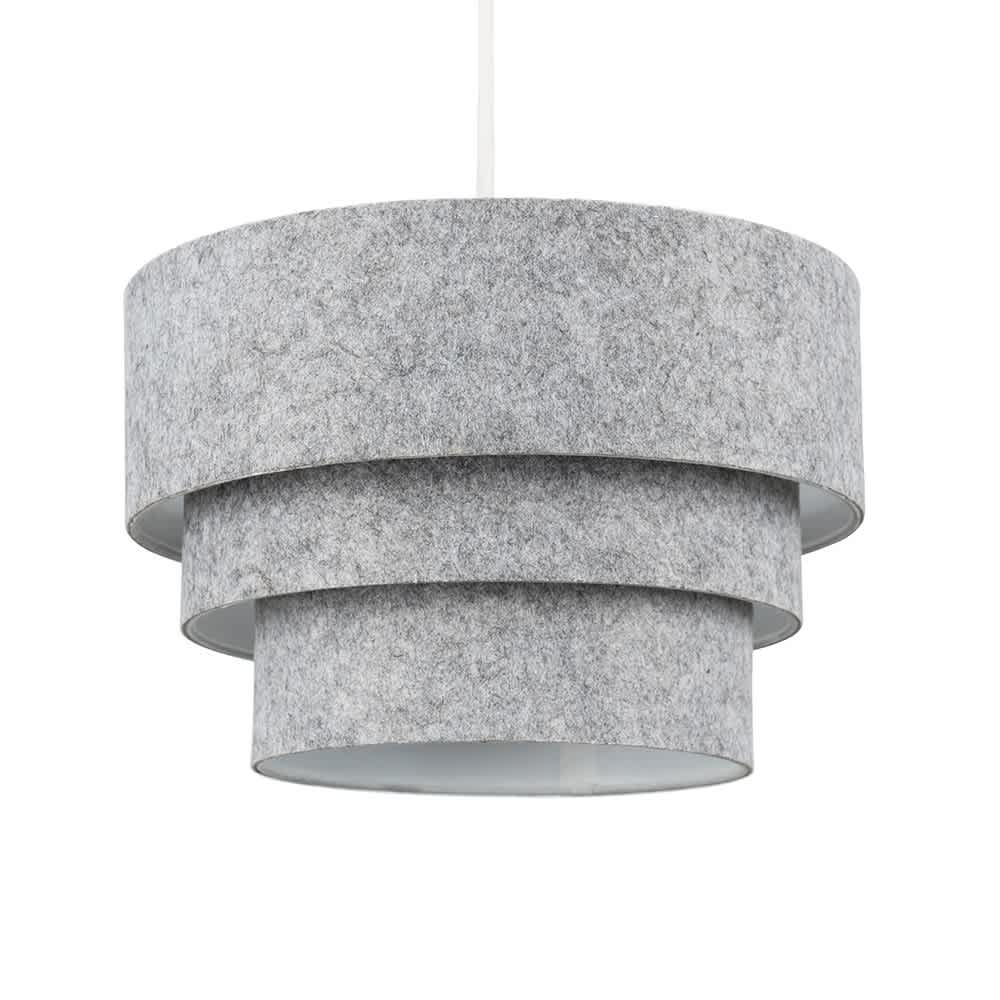ValueLights Aztec Felt Three Tier Easy Fit Ceiling Pendant Lamp Shade with Bulb in Grey