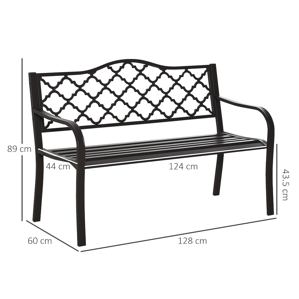 image 1 of Outsunny Outdoor 2 Seater Garden Bench, Antique Style Cast Iron Loveseat with Armrest, Brown