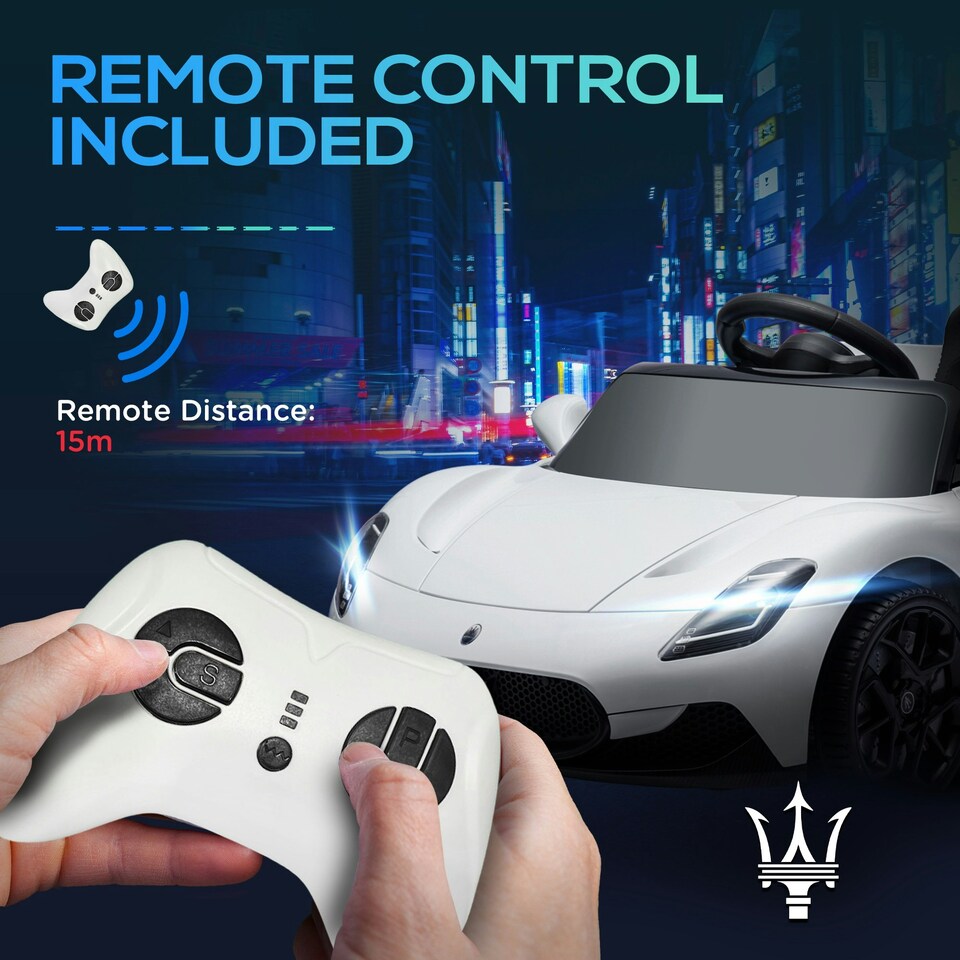 image 1 of AIYAPLAY Maserati MC20 Licensed 12V Kids Ride on Car w/ Remote, White