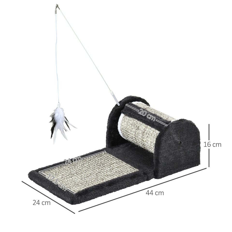 image 1 of PawHut Cat Scratcher Sisal Board with Roller Feather Toy, Grey