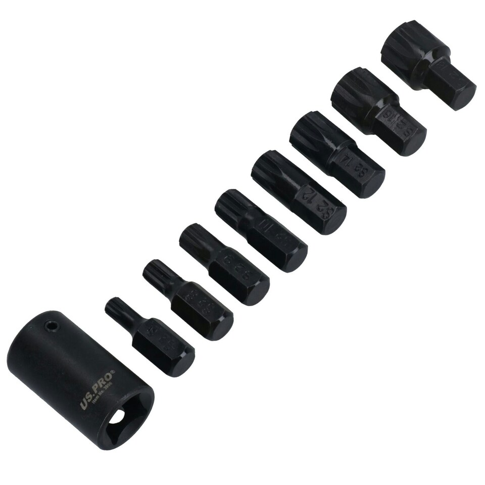image 1 of Impact Impacted Spline Bits Sockets with 1/2in Drive Bit Holder M6 - M18 9pc Set