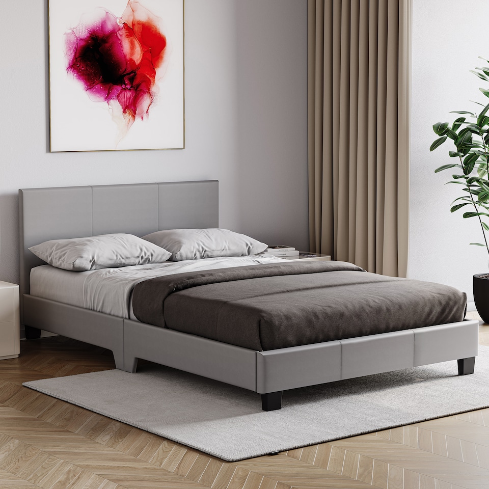 image 1 of Vida Designs Lisbon 4ft Small Double Bed Faux Leather, Grey, 120 x 190cm