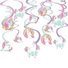 Magical Unicorn Party Hanging Swirl Decorations - Pack of 12