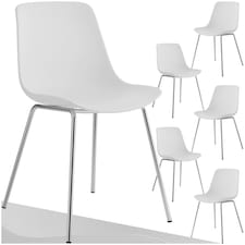 Dining Chair Mave - large plastic seat, ergonomic, high backrest, 120 kg load capacity - Set of 6 White | White/Chrome