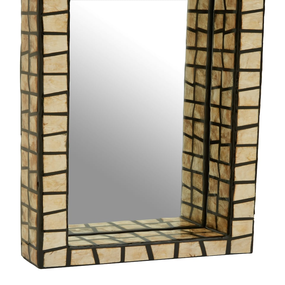image 1 of Interiors by Premier Tall Black Wall Mirror with Shell Mosaic Inlay, Rectangular Decorative Mirror for Hallway or Bedroom Gold